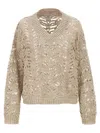 Brunello Cucinelli Rustic Dazzling Net Sweaters And Cardigans In Beige