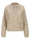 Brunello Cucinelli Rustic Dazzling Net Sweaters And Cardigans In Beige