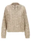 Brunello Cucinelli Rustic Dazzling Net Sweaters And Cardigans In Beige
