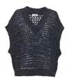 Brunello Cucinelli V-neck Net Knitted Vest In Black