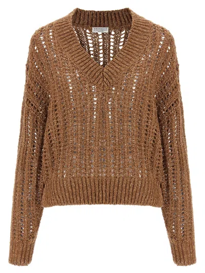 Brunello Cucinelli Rustic Dazzling Net Sweater In Brown