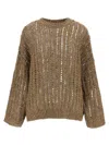 Brunello Cucinelli Net Sweater With Crew Neck And Open-knit Design In Brown