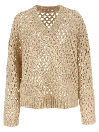 Brunello Cucinelli Rustic Dazzling Net Sweaters And Cardigans Beige In Neutral