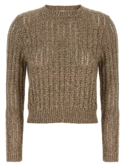 Brunello Cucinelli Rustic Dazzling Net Sweaters And Cardigans Beige In Brown