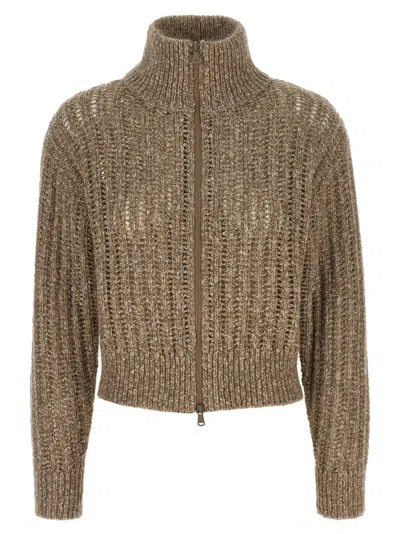 Brunello Cucinelli Rustic Dazzling Net Sweaters And Cardigans Beige In Brown