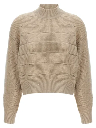 Brunello Cucinelli Rustic Dazzling Net Sweaters And Cardigans Beige
