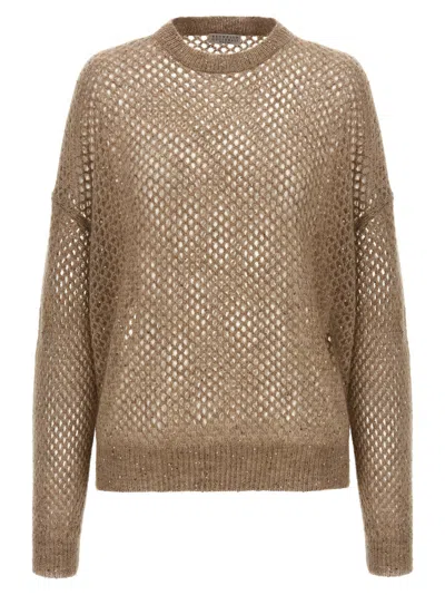 Brunello Cucinelli Rustic Dazzling Net Sweaters And Cardigans Beige In Neutral