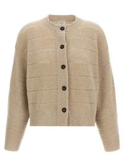 Brunello Cucinelli Rustic Dazzling Net Jumpers And Cardigans Beige
