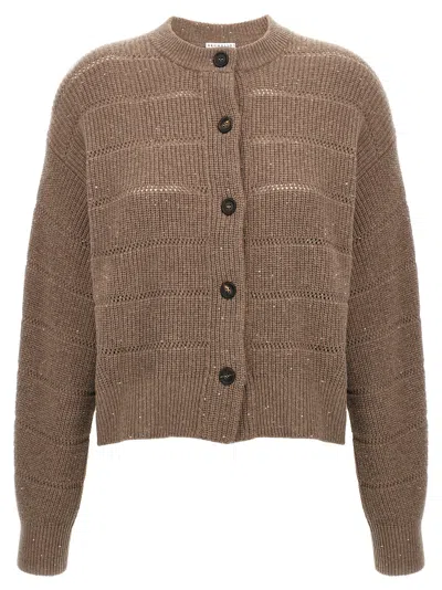 Brunello Cucinelli Rustic Dazzling Net Sweaters And Cardigans Brown