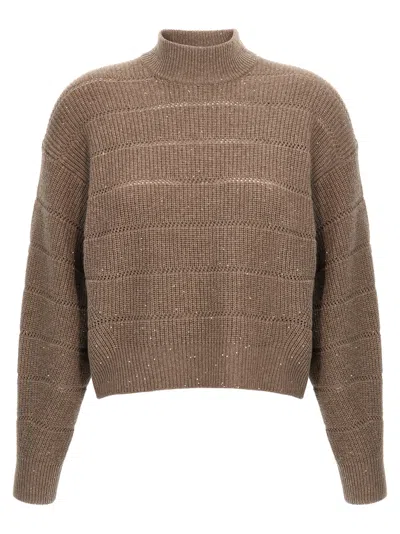 Brunello Cucinelli Rustic Dazzling Net Sweaters And Cardigans Brown