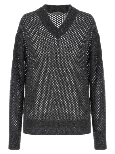 Brunello Cucinelli Rustic Dazzling Net Sweaters And Cardigans Gray In Black