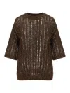 Brunello Cucinelli Rustic Duzzling Net Jersey Sweater In Brown