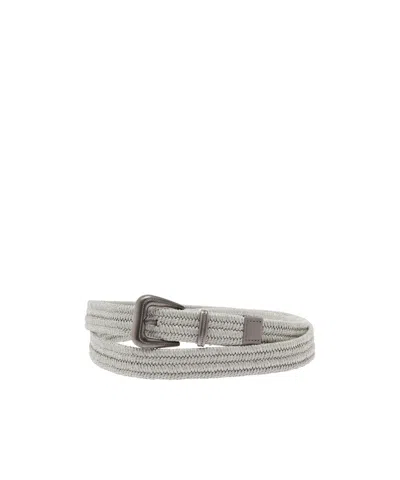 Brunello Cucinelli Rustic Woven Buckle Belt In Gray
