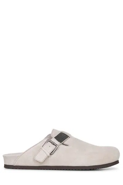 Brunello Cucinelli Grey Suede Monili Clogs