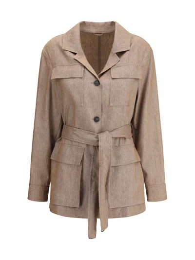 Brunello Cucinelli Safari Jacket In Sparkling Twill In Neutral