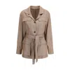 Brunello Cucinelli Techno Linen-blend Sparkling Safari Blazer In Brown