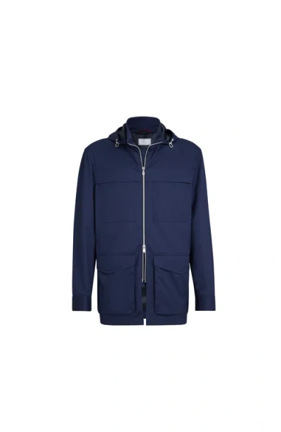 Brunello Cucinelli Safari Jacket With Detachable Hood In Blue