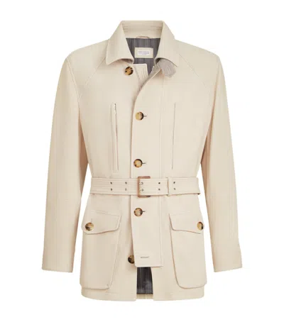 Brunello Cucinelli Safari Leather Jacket In Neutral
