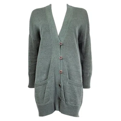 Pre-owned Brunello Cucinelli Sage Green Cotton Cardigan Sweater Xs