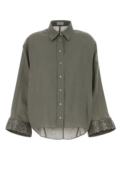 Brunello Cucinelli Sequin-embellished Linen Shirt In Green