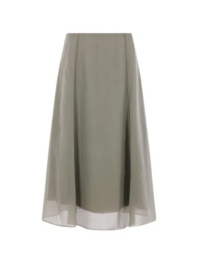 Brunello Cucinelli Sage Green Silk Skirt In Gray