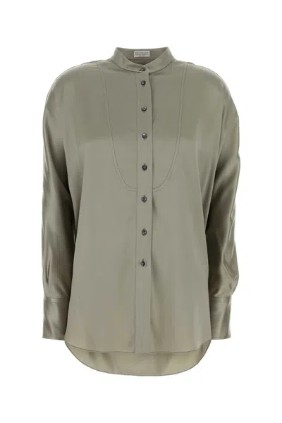 Brunello Cucinelli Women Sage Green Stretch Satin Shirt