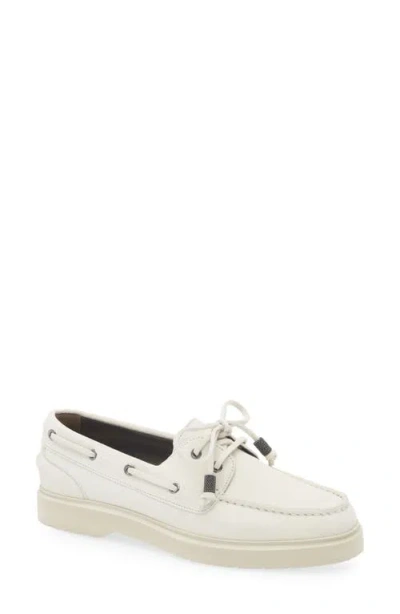 Brunello Cucinelli Sail Monili Trim Boat Shoe In Bianco Ottico