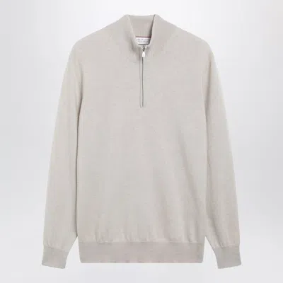 Brunello Cucinelli Sand Cashmere Halfzip Turtleneck Sweater In Neutral