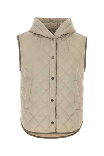 Brunello Cucinelli Hooded Nylon Sleeveless Jacket Quilted Design In Neutral