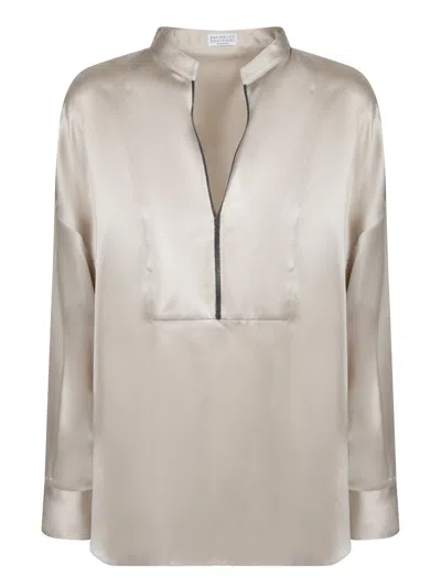 Brunello Cucinelli Sand Satin Blouse In Neutral