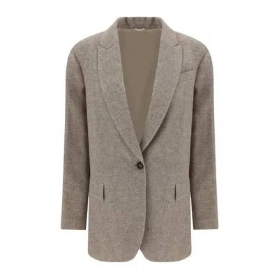 Brunello Cucinelli Sand Wool Relaxed Jacket In Black