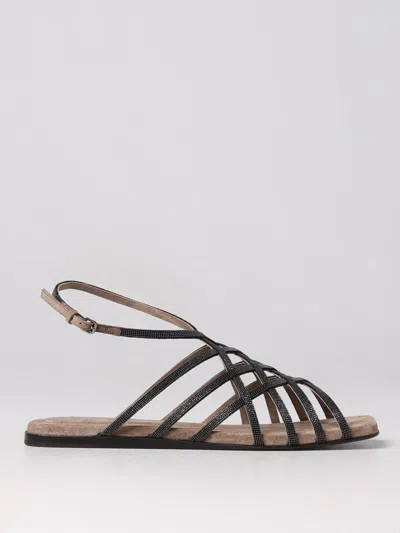 Brunello Cucinelli Cross Sandals In Brown