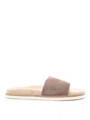 Brunello Cucinelli Suede Slide With Logo Print