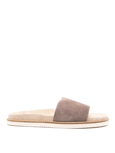 Brunello Cucinelli Suede Leather Sandals In Multicolor