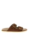 Brunello Cucinelli Adjustable Brown Suede Sandals In Brown