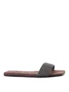 Brunello Cucinelli Beaded Suede Slides In Marrón