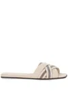 Brunello Cucinelli Bead-embellished Woven Leather Sandals In Avorio+rutenio