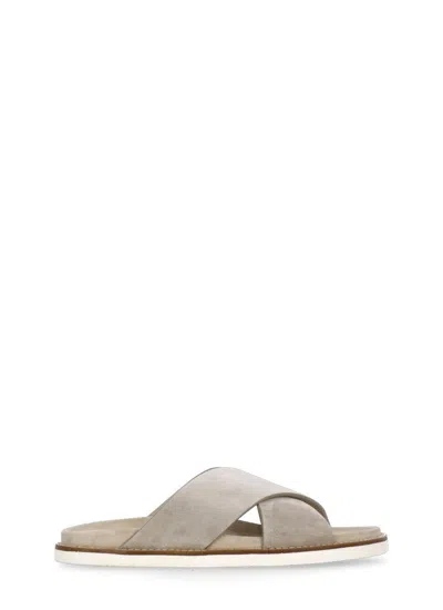 Brunello Cucinelli Beige Suede Leather Slippers In Neutrals