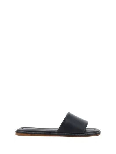 Brunello Cucinelli Monili-embellished Leather Slides In Black