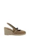 Brunello Cucinelli Jeweled Buckle Espadrille Wedge Sandals In Brown