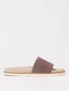 Brunello Cucinelli Suede Slide With Logo Print In Beige