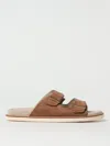 Brunello Cucinelli Men's Beige Suede Leather Sandals With Decorative Buckle Detail In Brown