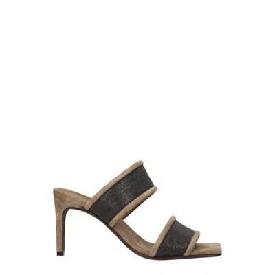 Brunello Cucinelli Sandals Women Suede Beige/silver In Black