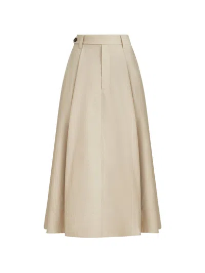 Brunello Cucinelli Sandshell Beige Cotton Midi Skirt In Brown