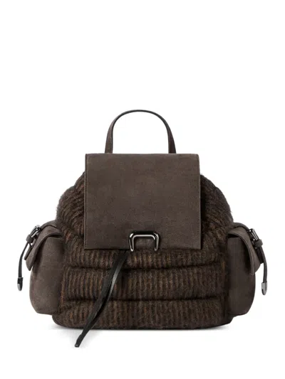 Brunello Cucinelli Sartorial Backpack In Mohair And Wool Knit With Suede Inserts In Brown
