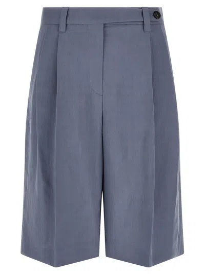 Brunello Cucinelli Sartorial Bermuda Shorts Viscose Linen Twill In Blue