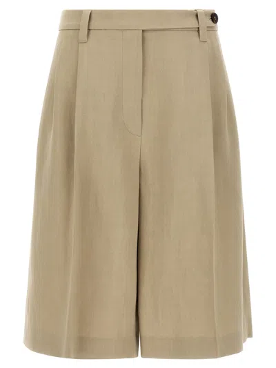 Brunello Cucinelli Tailored Viscose-linen Twill Bermuda Shorts In Brown