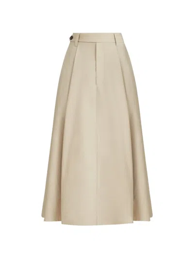 Brunello Cucinelli A Line High Waist Pleated Midi Skirt In Nude