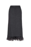 Brunello Cucinelli Virgin Wool Column Skirt With Detachable Feather Trim In Anthracite