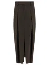 Brunello Cucinelli Curved Design Skirt With Pleats And Pockets In Brown